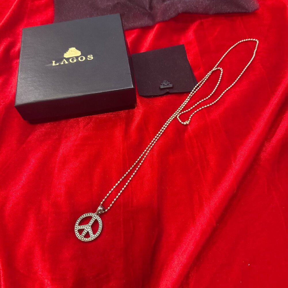AUTHENTIC LAGOS PEACE SYMBOL STERLING SILVER BALL CHAIN NECKLACE NWOT